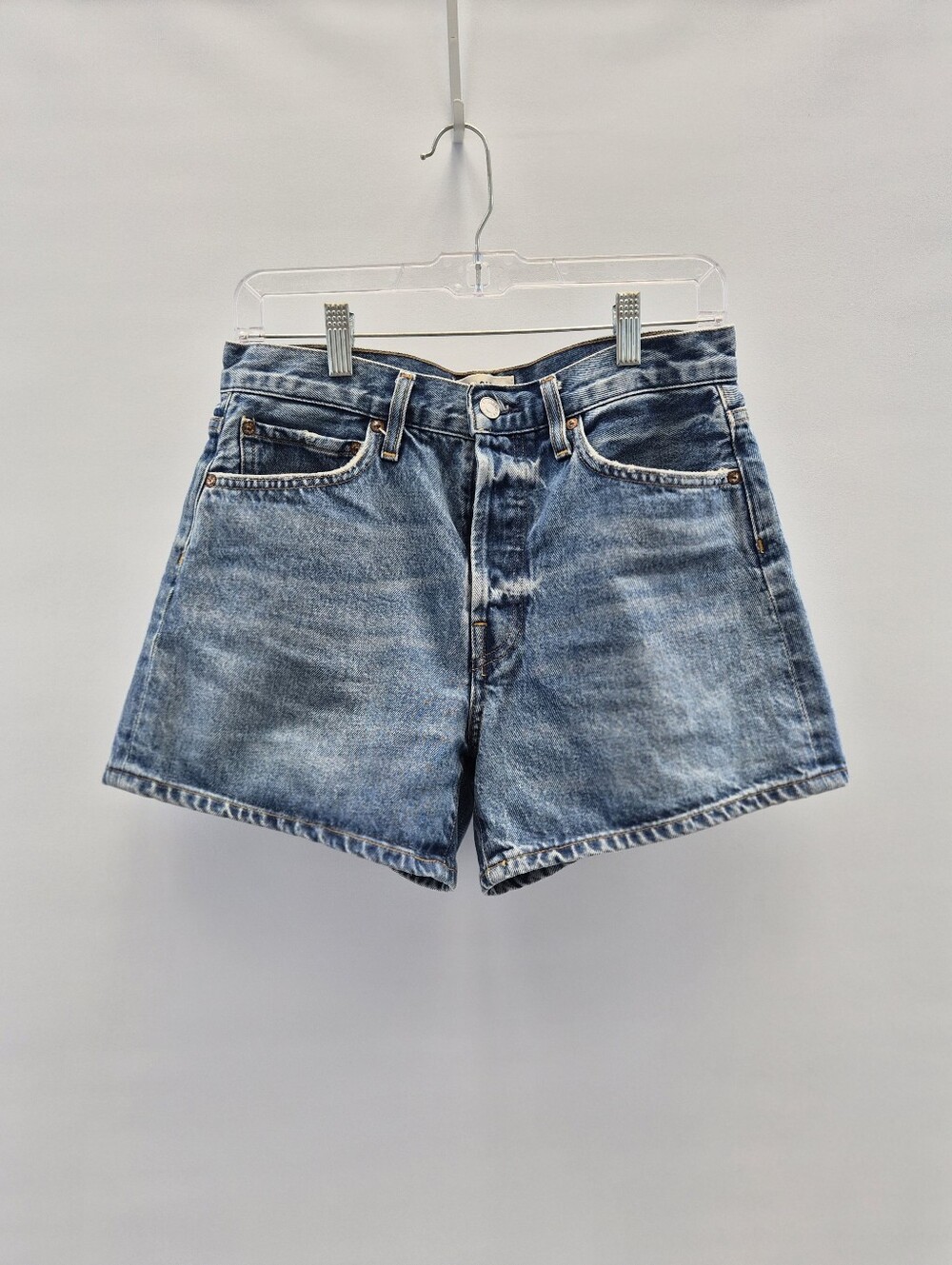 AGOLDE Parker Long Denim Shorts 27 Blue Cutoff Grunge Distressed Clean Girl Boho